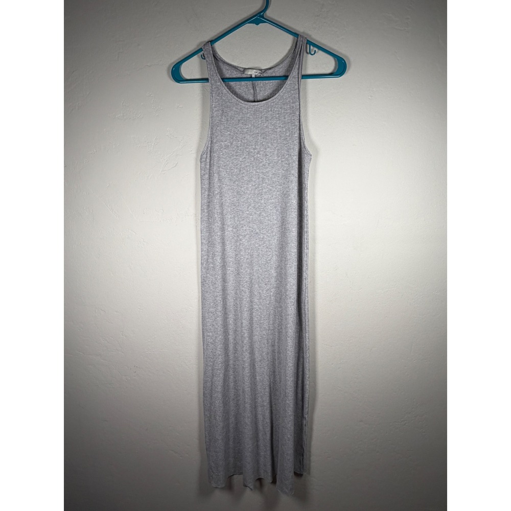 OAK + FORT Ribbed Knit Maxi Dress OS Grey Sleeveless Tank Style